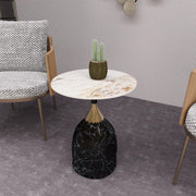 Oslo Side Table Round Sintered Stone with Stainless Steel Base Stone Black Side Table LeisureMod