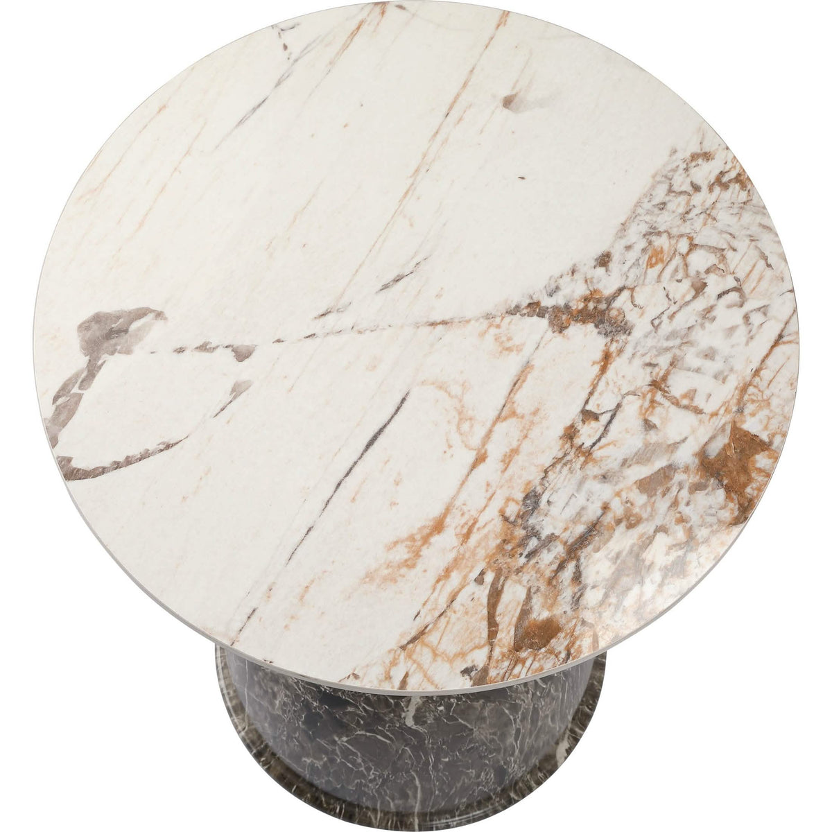 Oslo Side Table Round Sintered Stone with Stainless Steel Base Marbled Brown Side Table LeisureMod