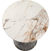 Oslo Side Table Round Sintered Stone with Stainless Steel Base Marbled Brown Side Table LeisureMod