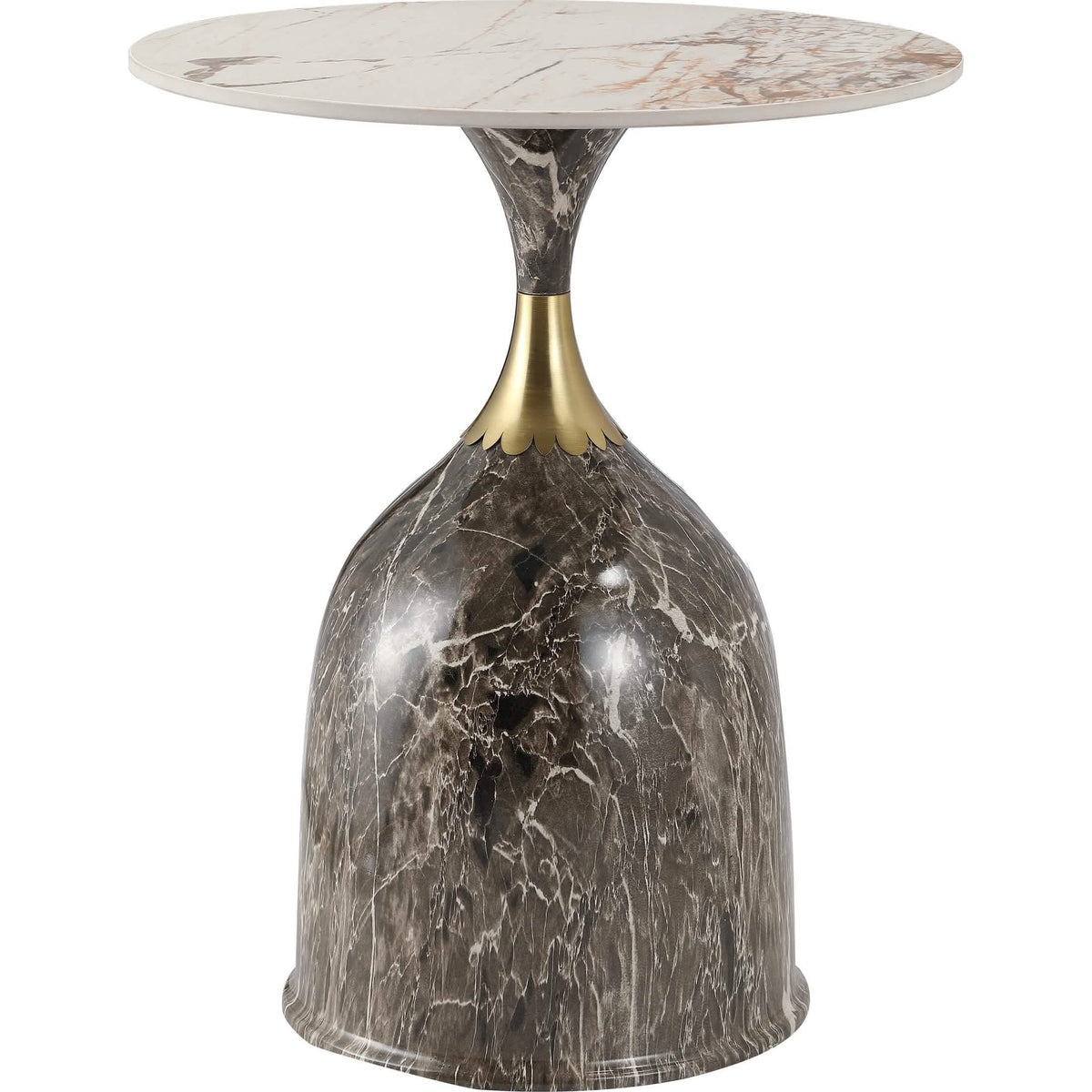 Oslo Side Table Round Sintered Stone with Stainless Steel Base Marbled Brown Side Table LeisureMod