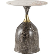 Oslo Side Table Round Sintered Stone with Stainless Steel Base Marbled Brown Side Table LeisureMod
