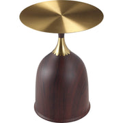 Oslo Side Table Round Stainless Steel Top and Pedestal Base Wood Brown Side Table LeisureMod
