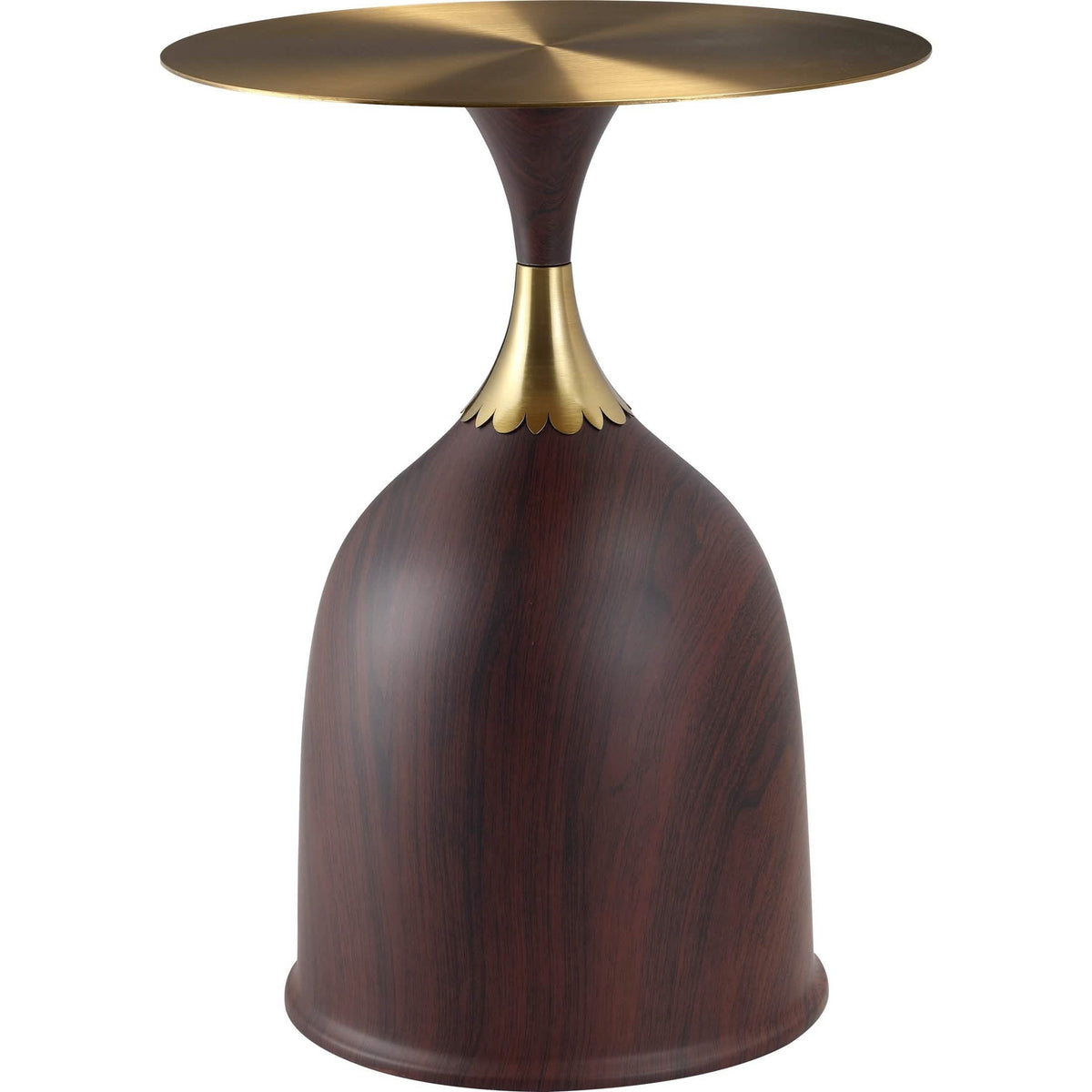 Oslo Side Table Round Stainless Steel Top and Pedestal Base Wood Brown Side Table LeisureMod
