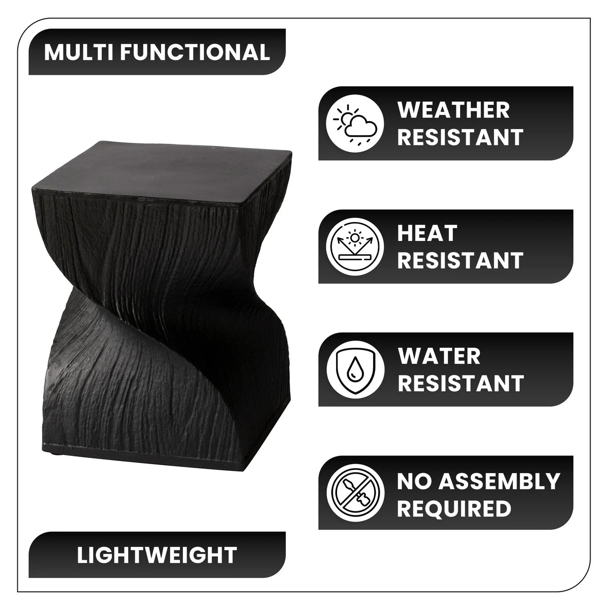 Onyx Square Side Table in Fiberstone Assembled Accent End Table - Elax Furniture