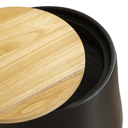 Orunel Modern Round Fiberstone Side Table with Hidden Storage – Indoor Outdoor Accent Table