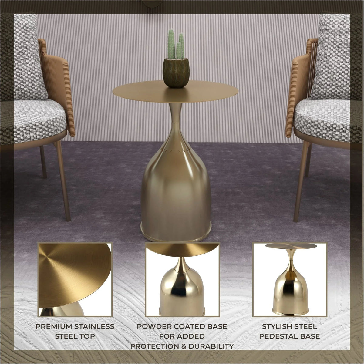 Oslo Side Table Round Stainless Steel Top and Pedestal Base - Elax Furniture