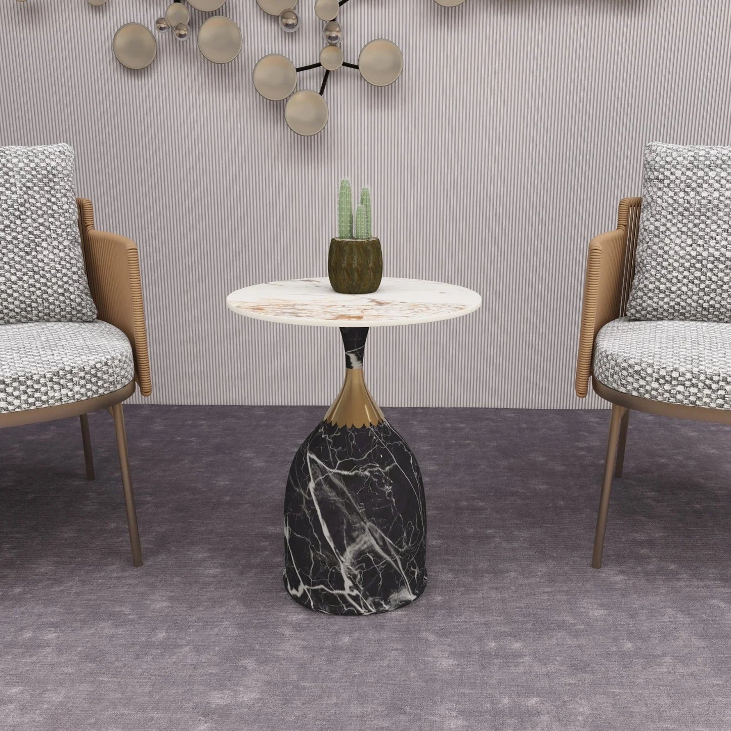 Oslo Side Table Round Sintered Stone with Stainless Steel Base - Elax Furniture