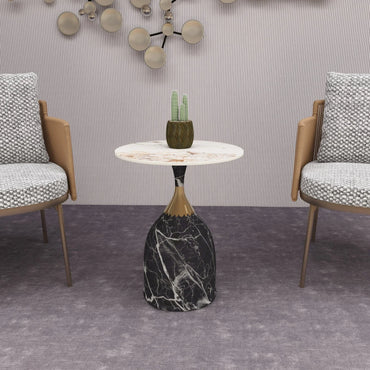 Oslo Side Table Round Sintered Stone with Stainless Steel Base - Elax Furniture