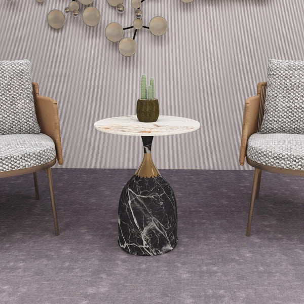 Oslo Side Table Round Sintered Stone with Stainless Steel Base