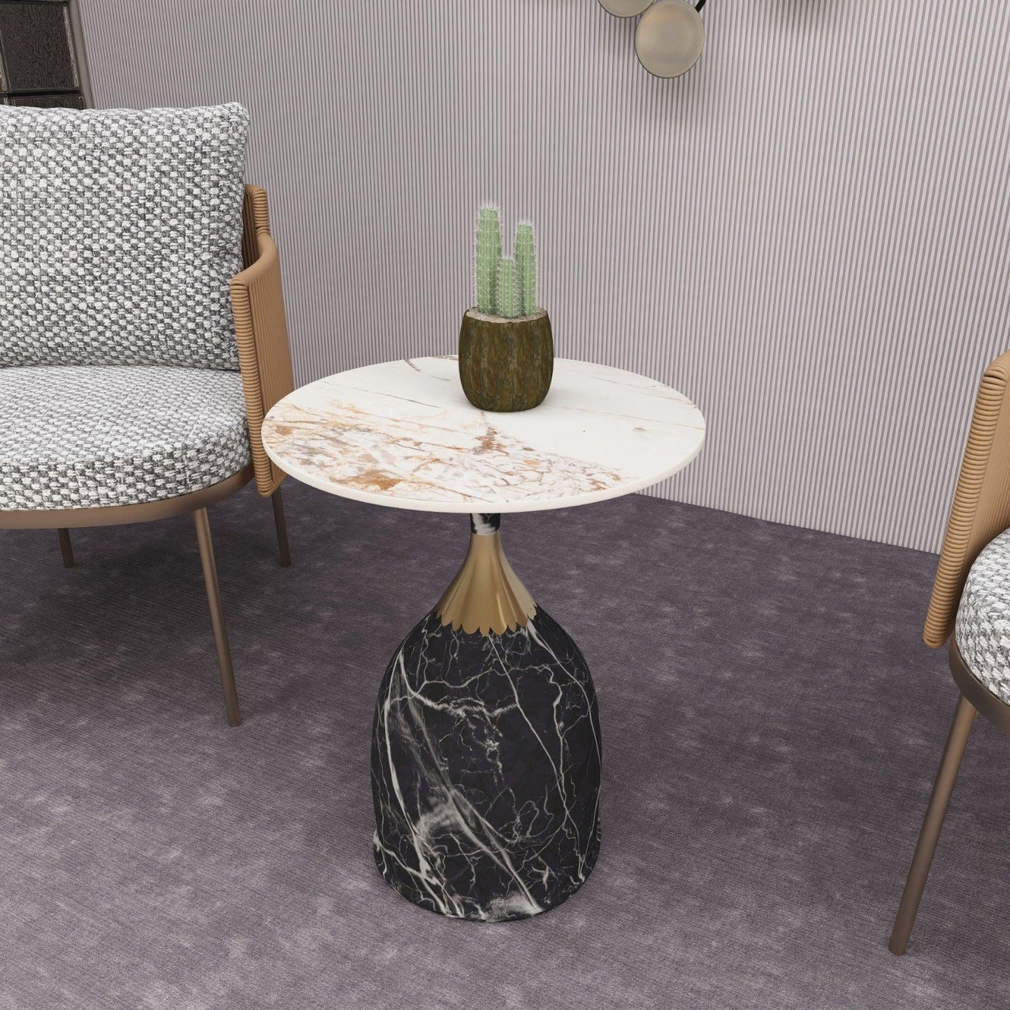 Oslo Side Table Round Sintered Stone with Stainless Steel Base - Elax Furniture