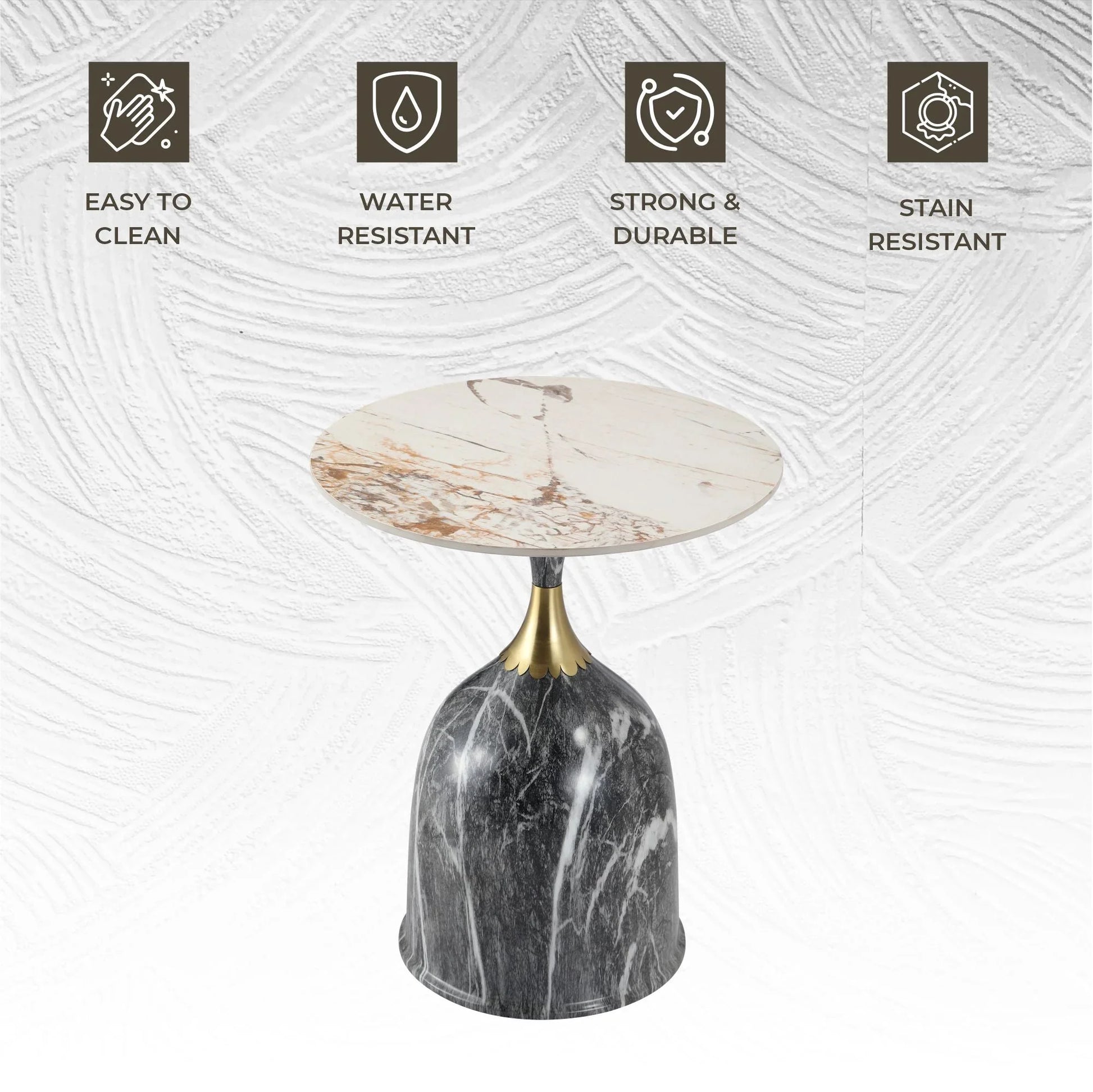 Oslo Side Table Round Sintered Stone with Stainless Steel Base - Elax Furniture