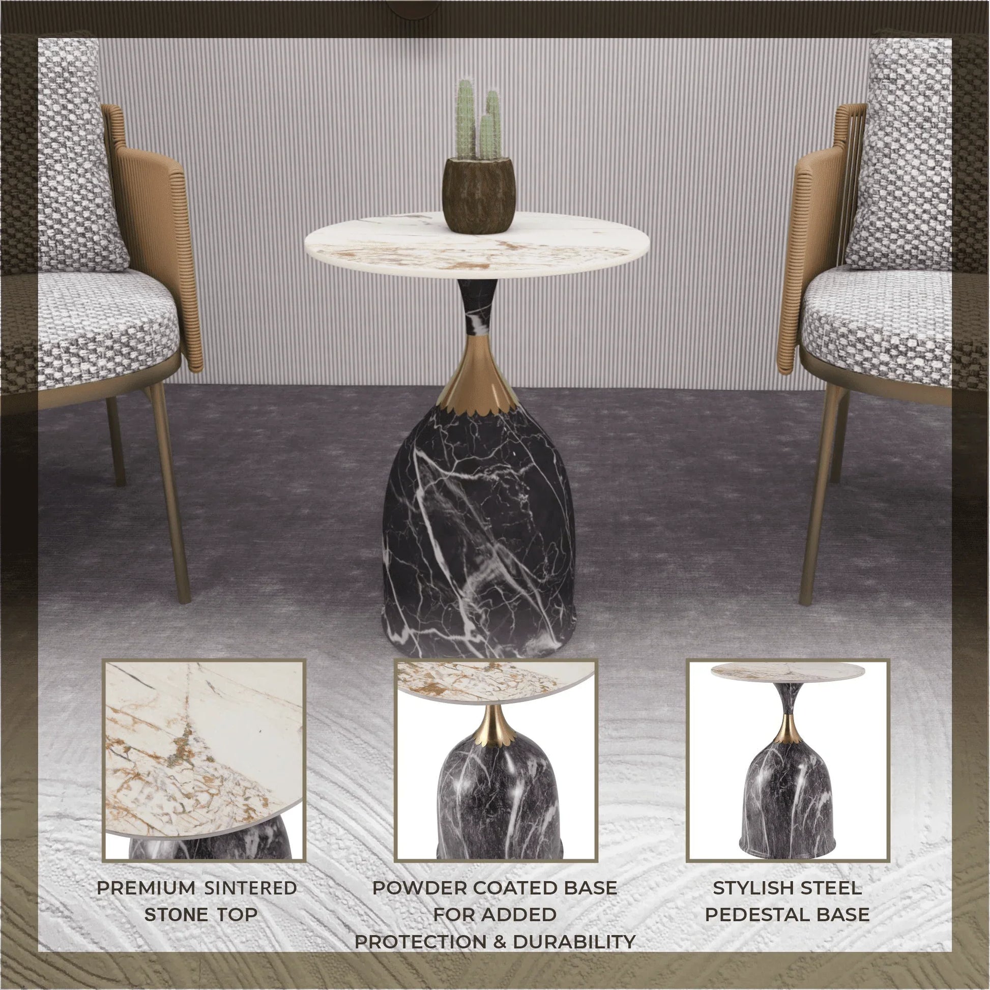 Oslo Side Table Round Sintered Stone with Stainless Steel Base - Elax Furniture