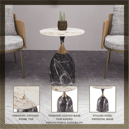 Oslo Side Table Round Sintered Stone with Stainless Steel Base - Elax Furniture