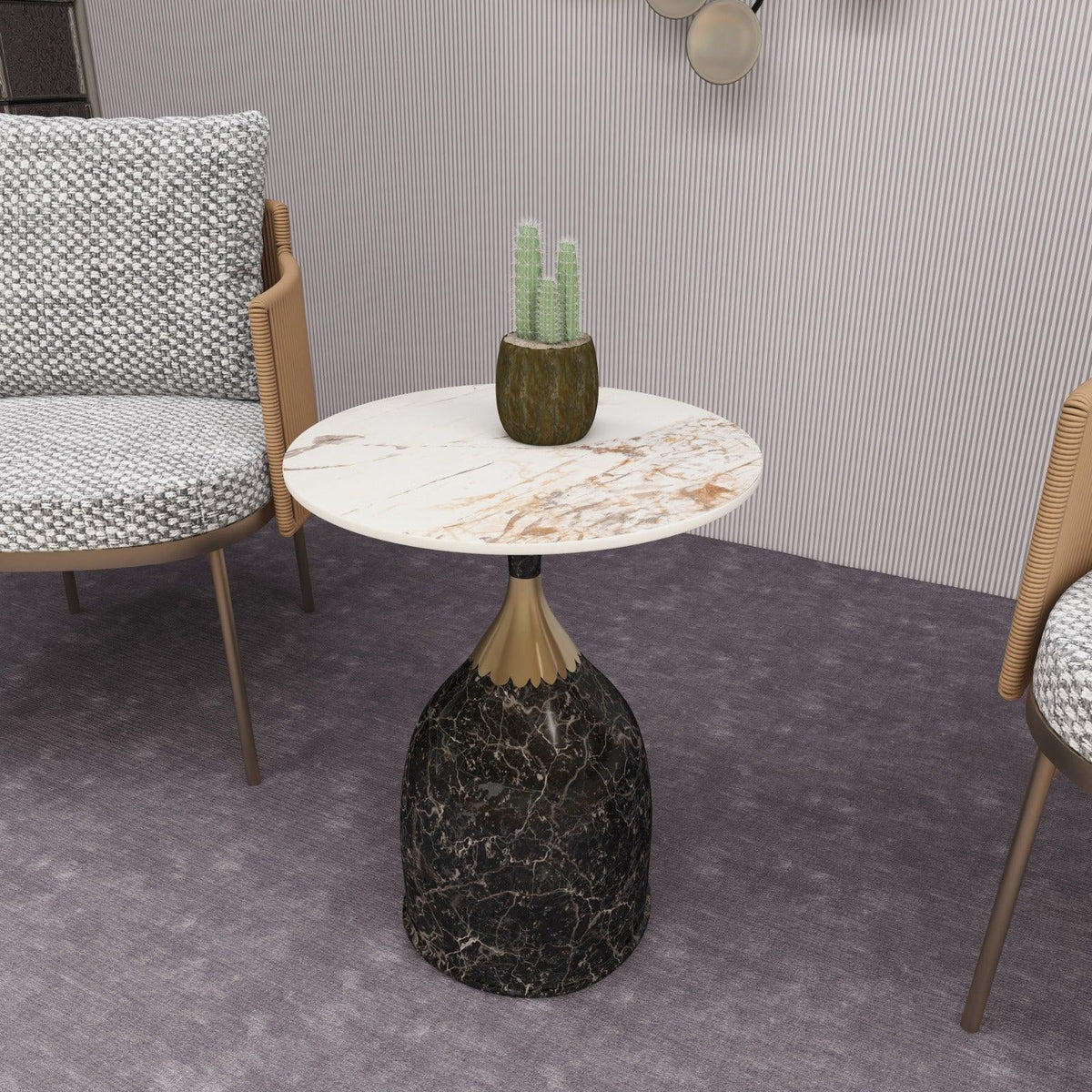 Oslo Side Table Round Sintered Stone with Stainless Steel Base - Elax Furniture