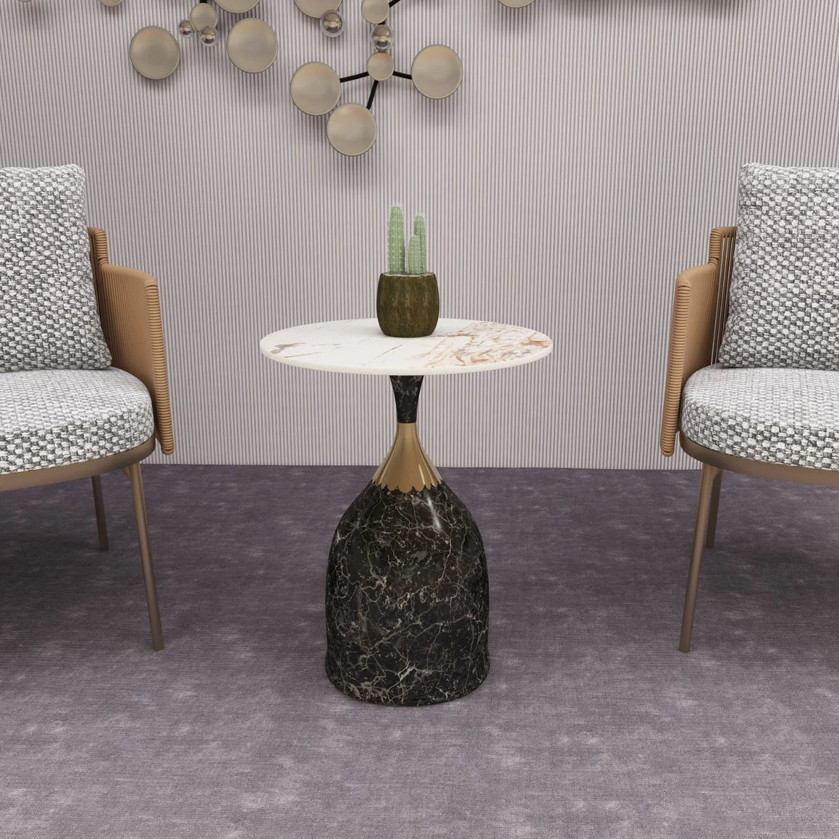 Oslo Side Table Round Sintered Stone with Stainless Steel Base - Elax Furniture