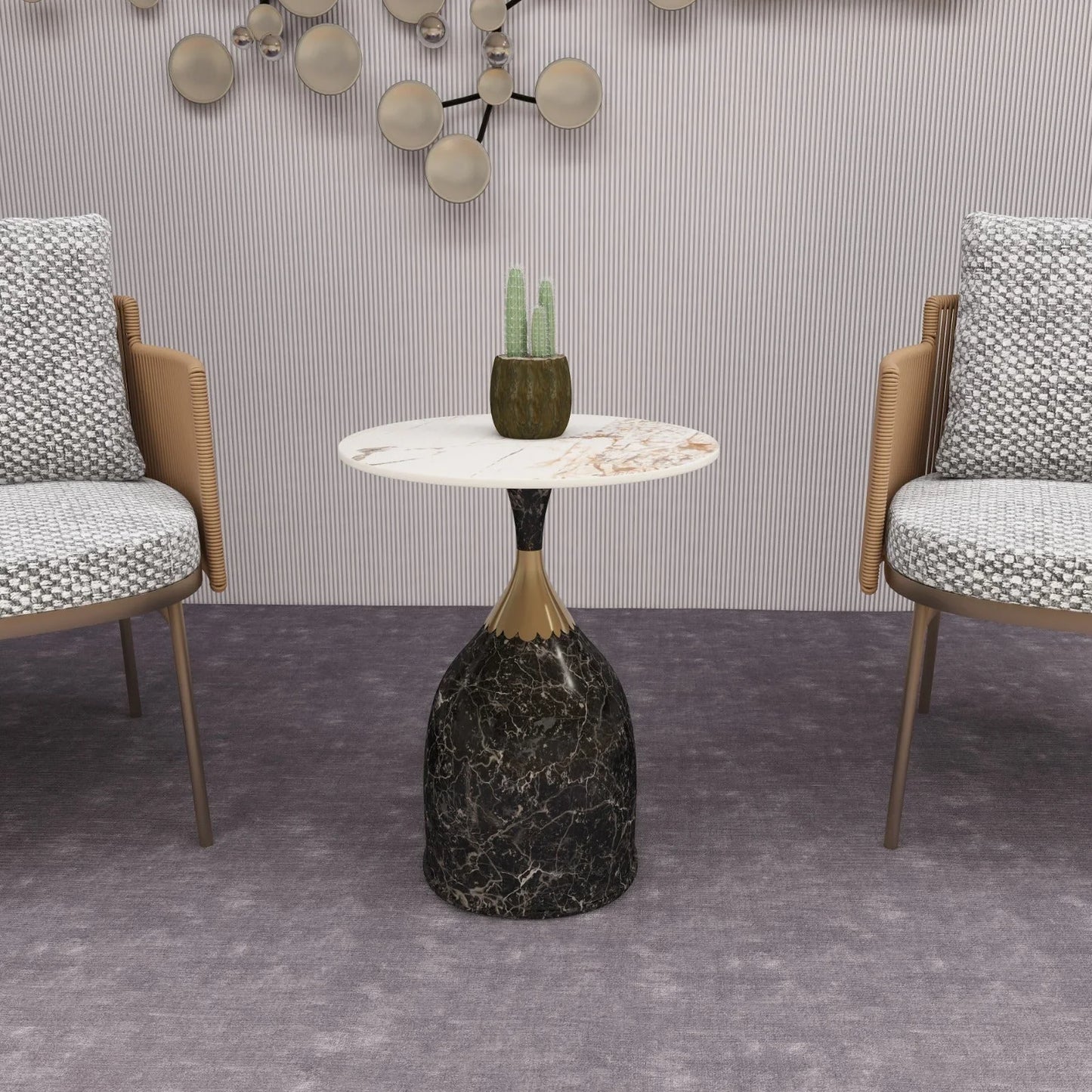 Oslo Side Table Round Sintered Stone with Stainless Steel Base - Elax Furniture