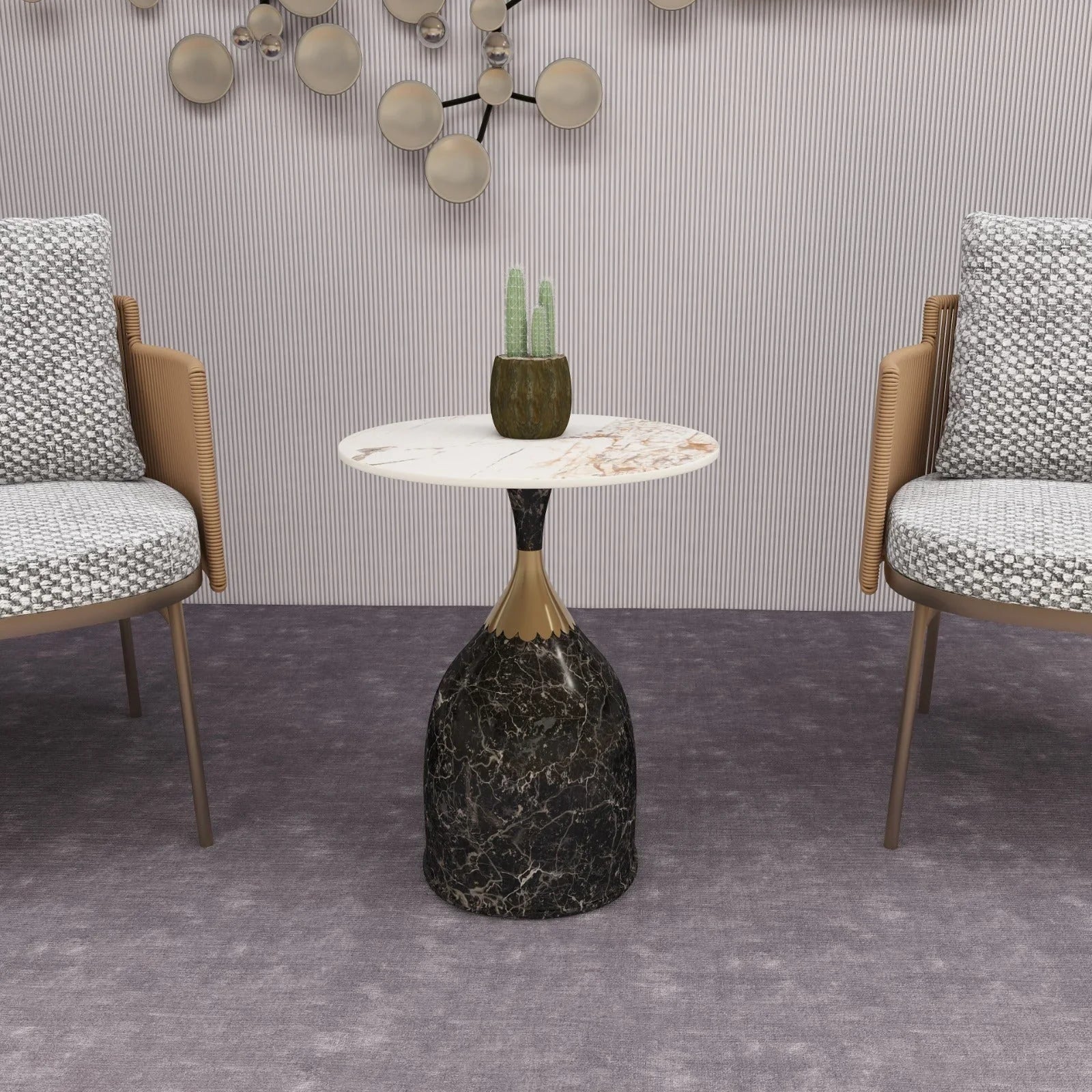 Oslo Side Table Round Sintered Stone with Stainless Steel Base - Elax Furniture