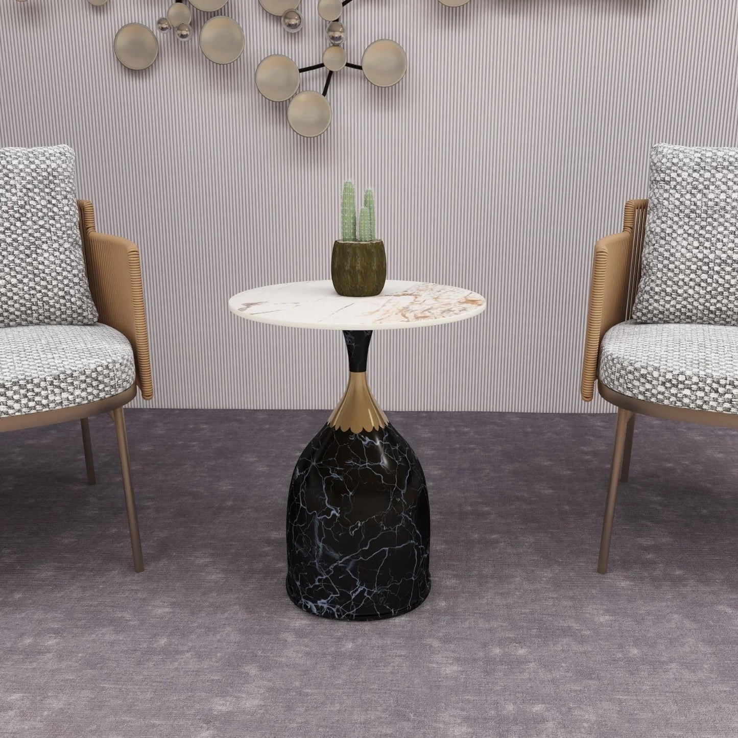 Oslo Side Table Round Sintered Stone with Stainless Steel Base - Elax Furniture