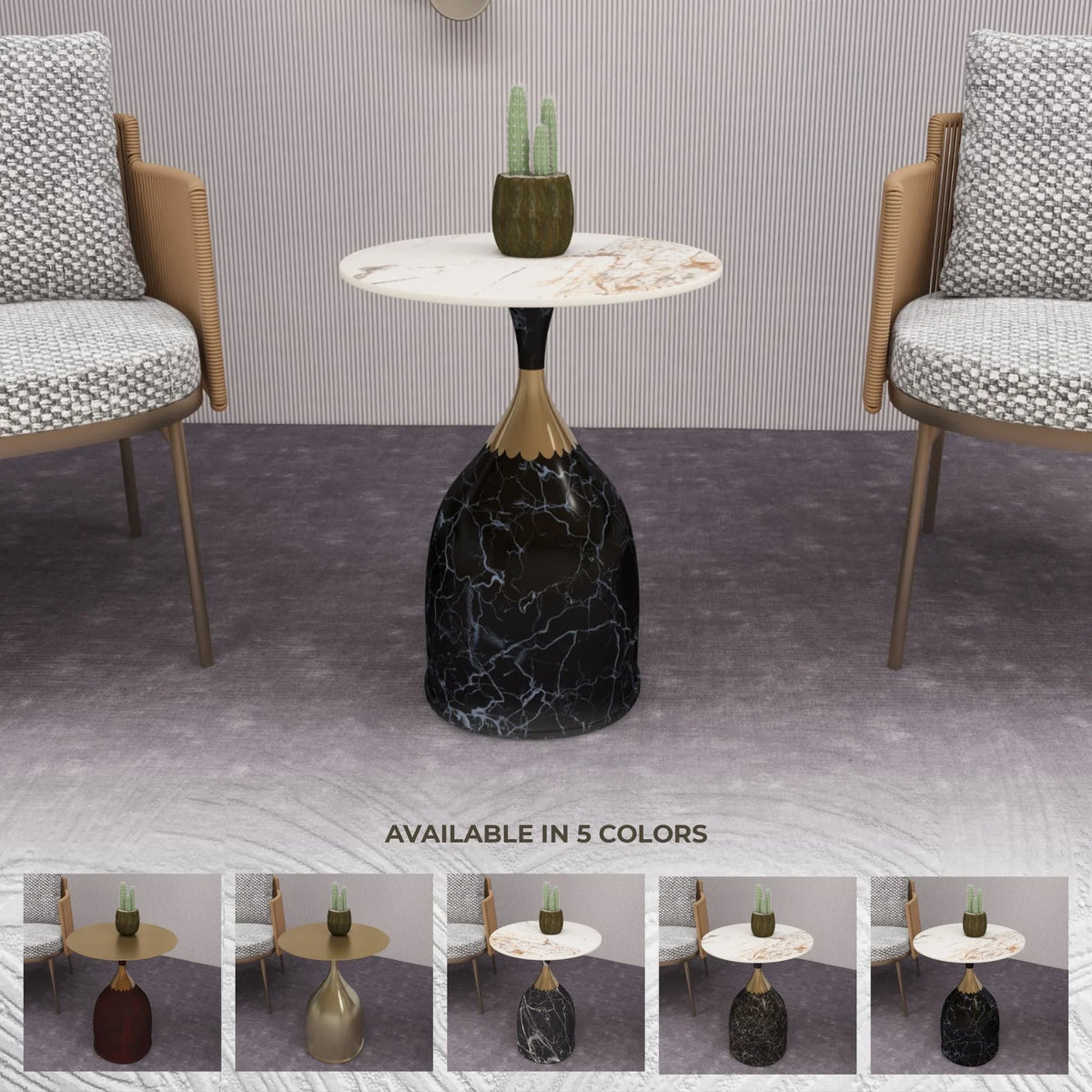 Oslo Side Table Round Sintered Stone with Stainless Steel Base - Elax Furniture