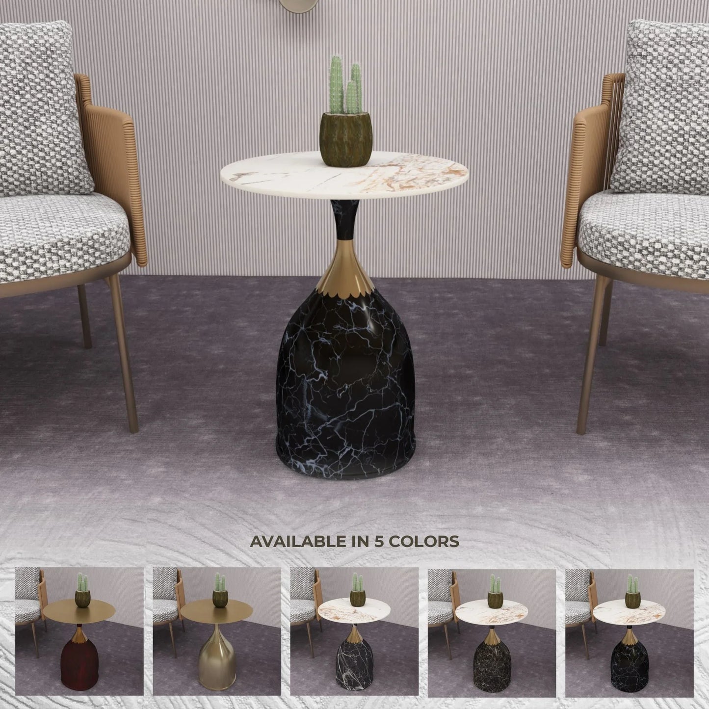 Oslo Side Table Round Sintered Stone with Stainless Steel Base - Elax Furniture