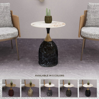 Oslo Side Table Round Sintered Stone with Stainless Steel Base - Elax Furniture