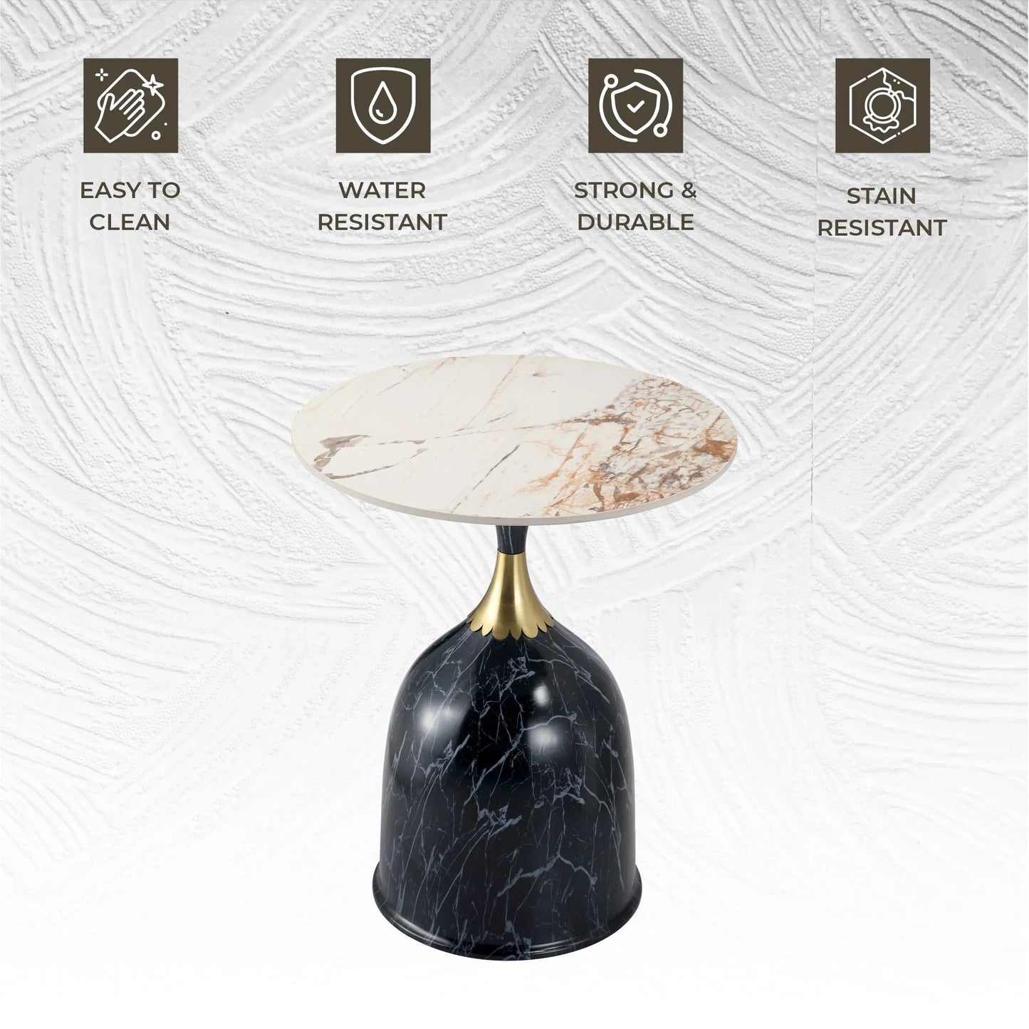 Oslo Side Table Round Sintered Stone with Stainless Steel Base - Elax Furniture