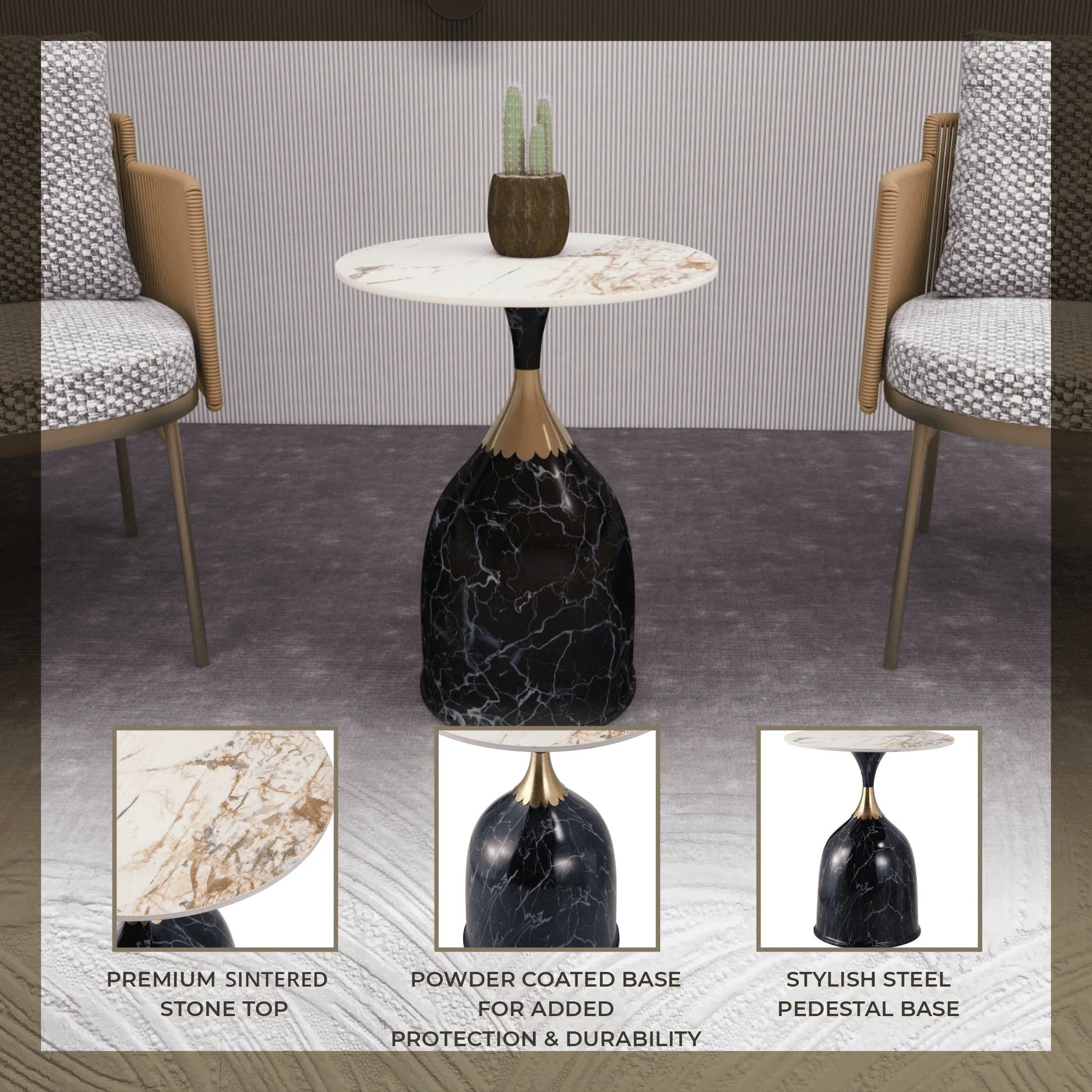 Oslo Side Table Round Sintered Stone with Stainless Steel Base - Elax Furniture