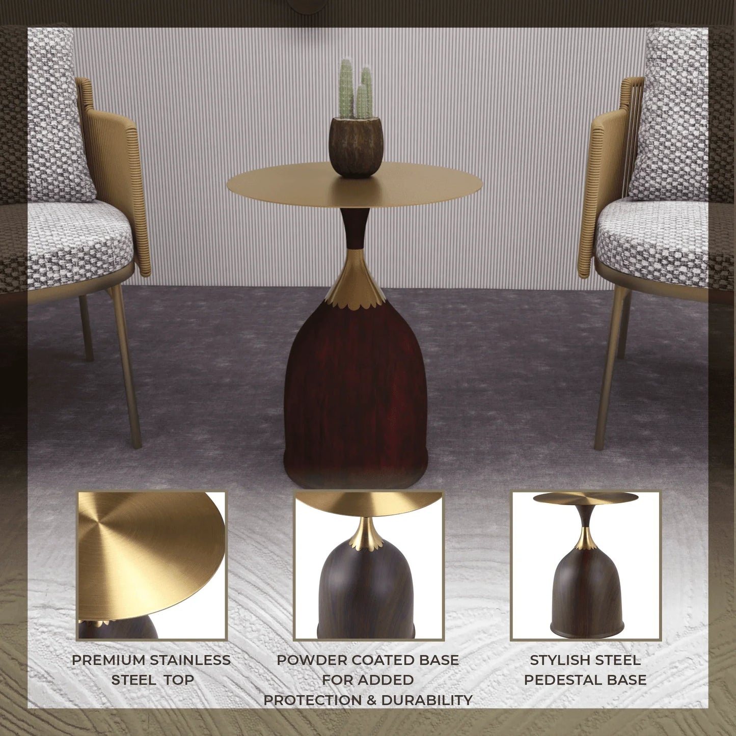 Oslo Side Table Round Stainless Steel Top and Pedestal Base - Elax Furniture