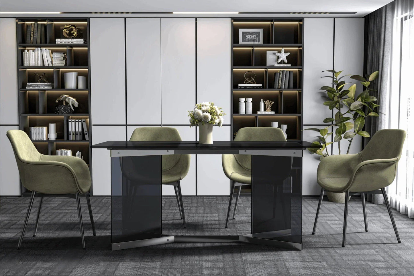 Oryn Modern Rectangular Dining Table with Glass/Sintered Stone Tabletop - Elax Furniture