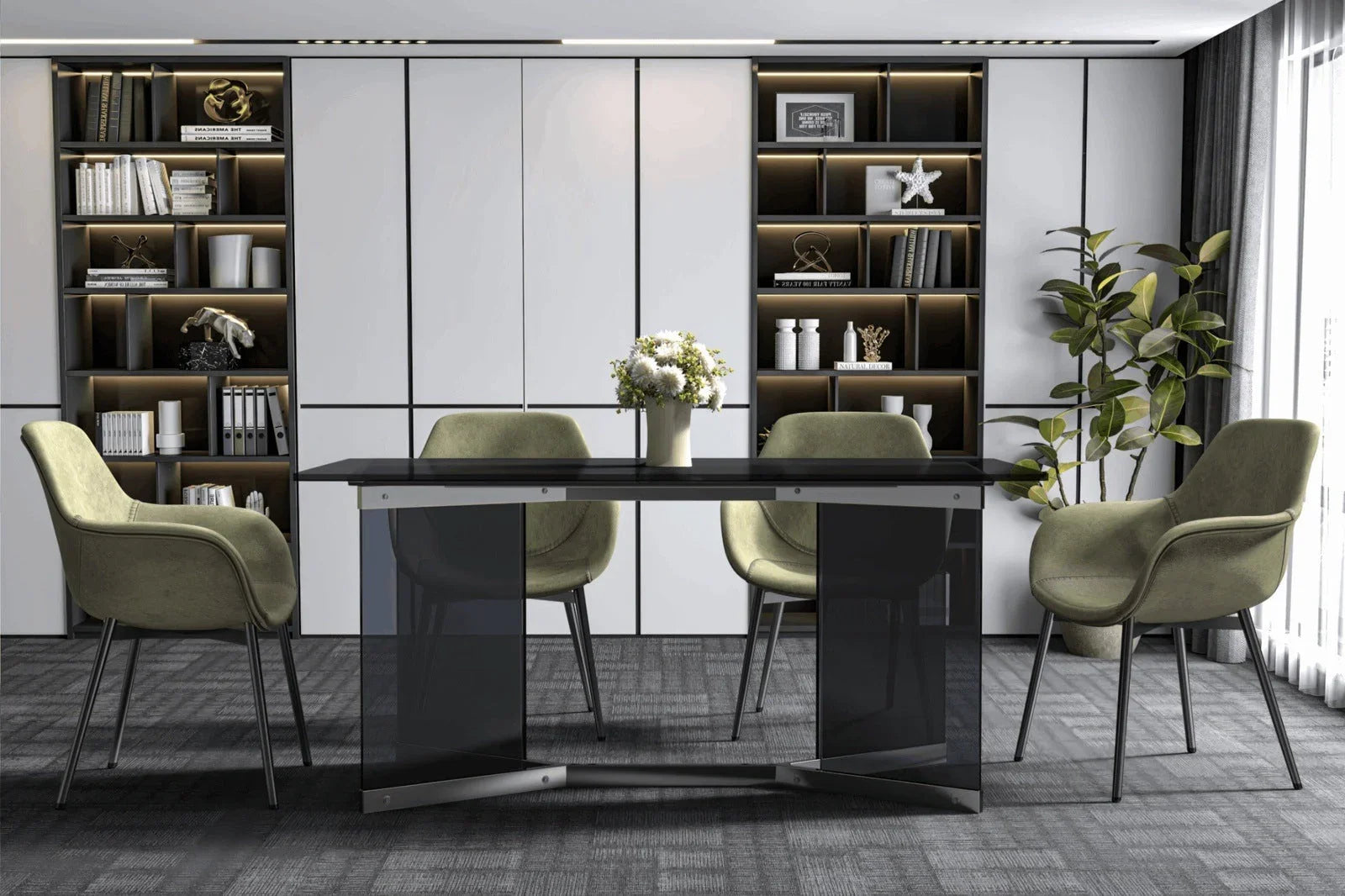 Oryn Modern Rectangular Dining Table with Glass/Sintered Stone Tabletop - Elax Furniture