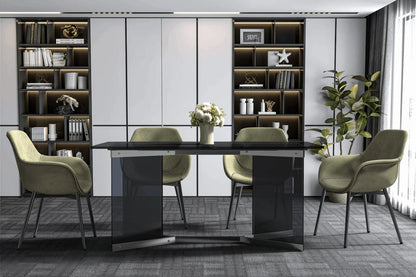 Oryn Modern Rectangular Dining Table with Glass/Sintered Stone Tabletop - Elax Furniture