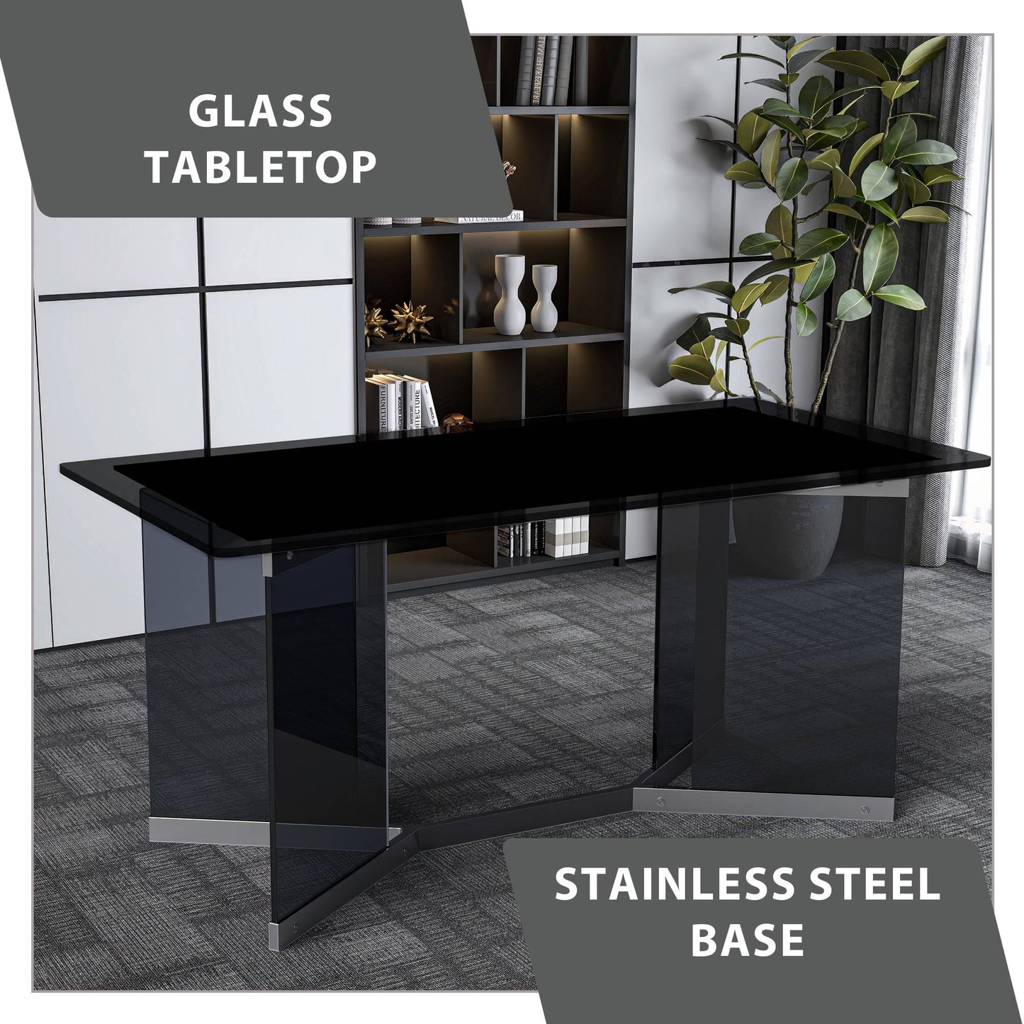 Oryn Modern Rectangular Dining Table with Glass/Sintered Stone Tabletop - Elax Furniture