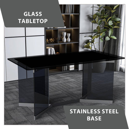 Oryn Modern Rectangular Dining Table with Glass/Sintered Stone Tabletop - Elax Furniture
