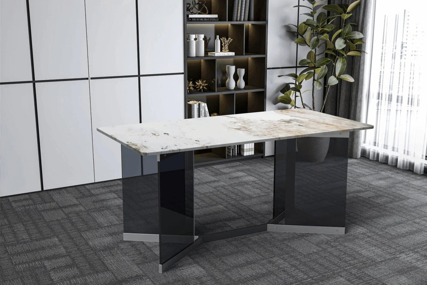 Oryn Modern Rectangular Dining Table with Glass/Sintered Stone Tabletop - Elax Furniture