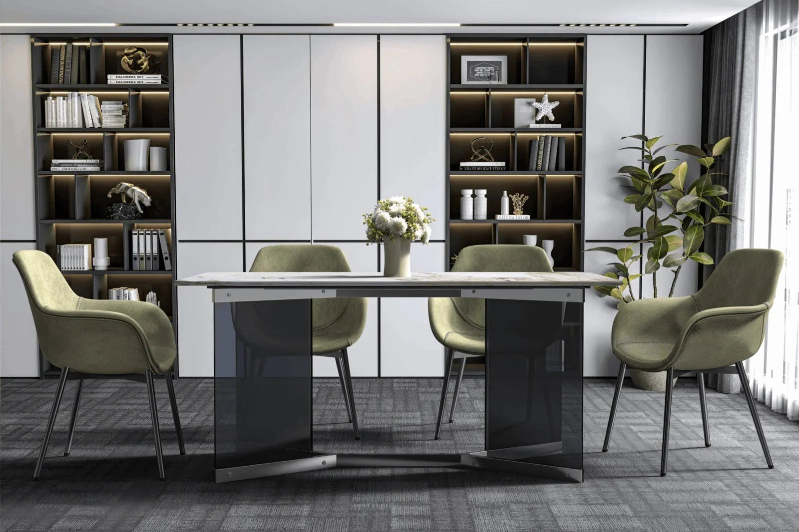 Oryn Modern Rectangular Dining Table with Glass/Sintered Stone Tabletop - Elax Furniture