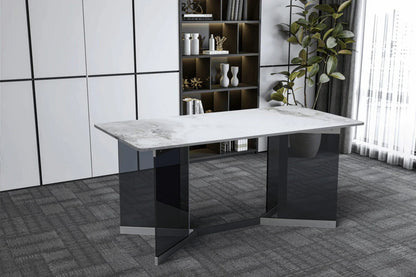 Oryn Modern Rectangular Dining Table with Glass/Sintered Stone Tabletop - Elax Furniture