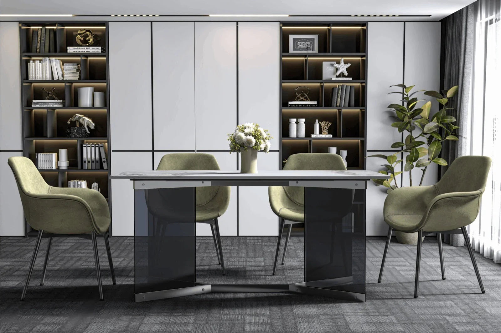 Oryn Modern Rectangular Dining Table with Glass/Sintered Stone Tabletop - Elax Furniture