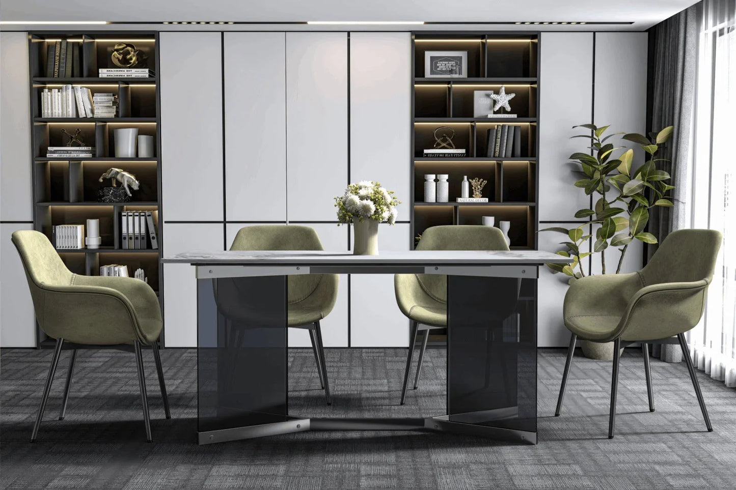 Oryn Modern Rectangular Dining Table with Glass/Sintered Stone Tabletop - Elax Furniture