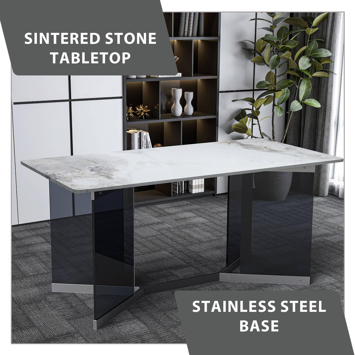 Oryn Modern Rectangular Dining Table with Glass/Sintered Stone Tabletop - Elax Furniture
