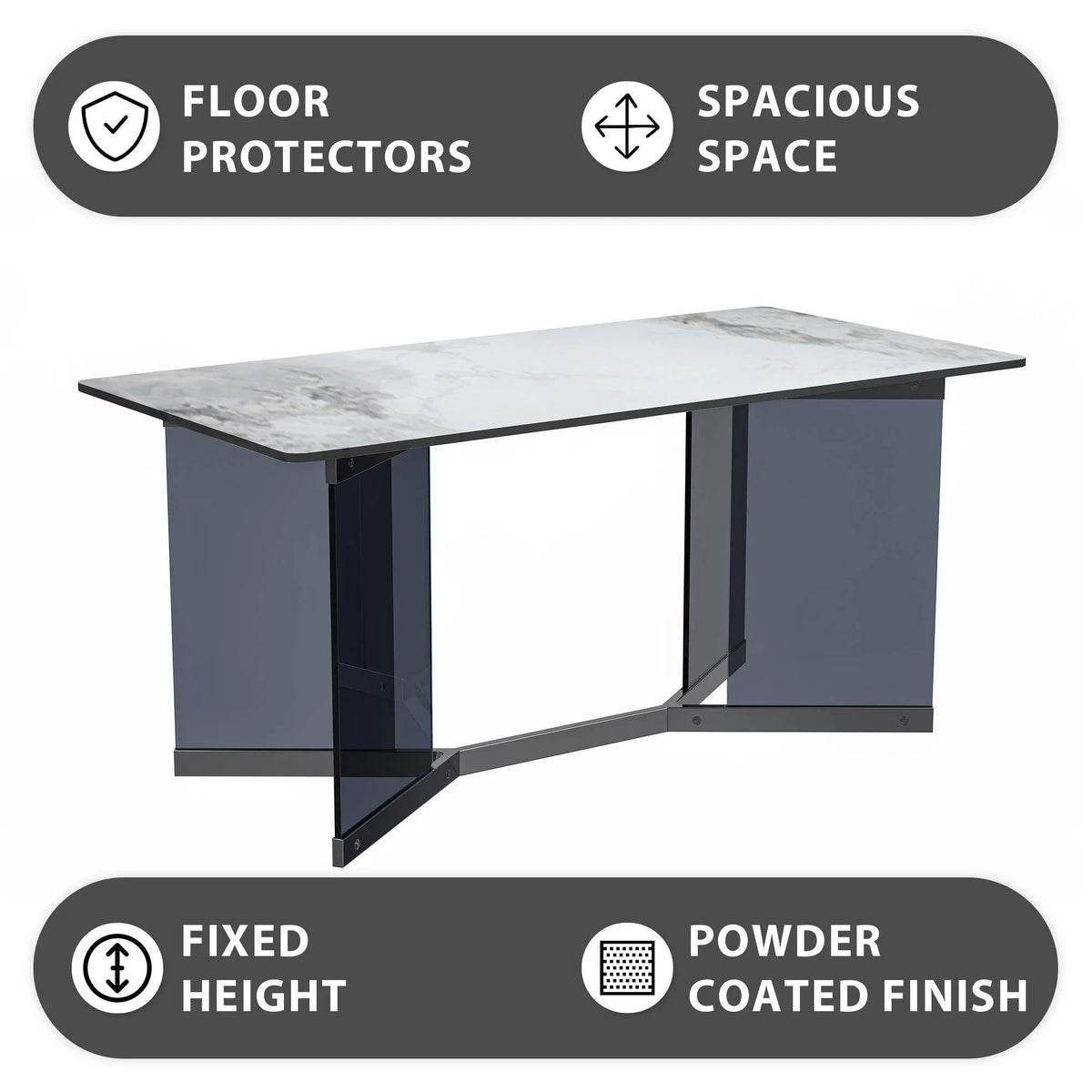 Oryn Modern Rectangular Dining Table with Glass/Sintered Stone Tabletop - Elax Furniture