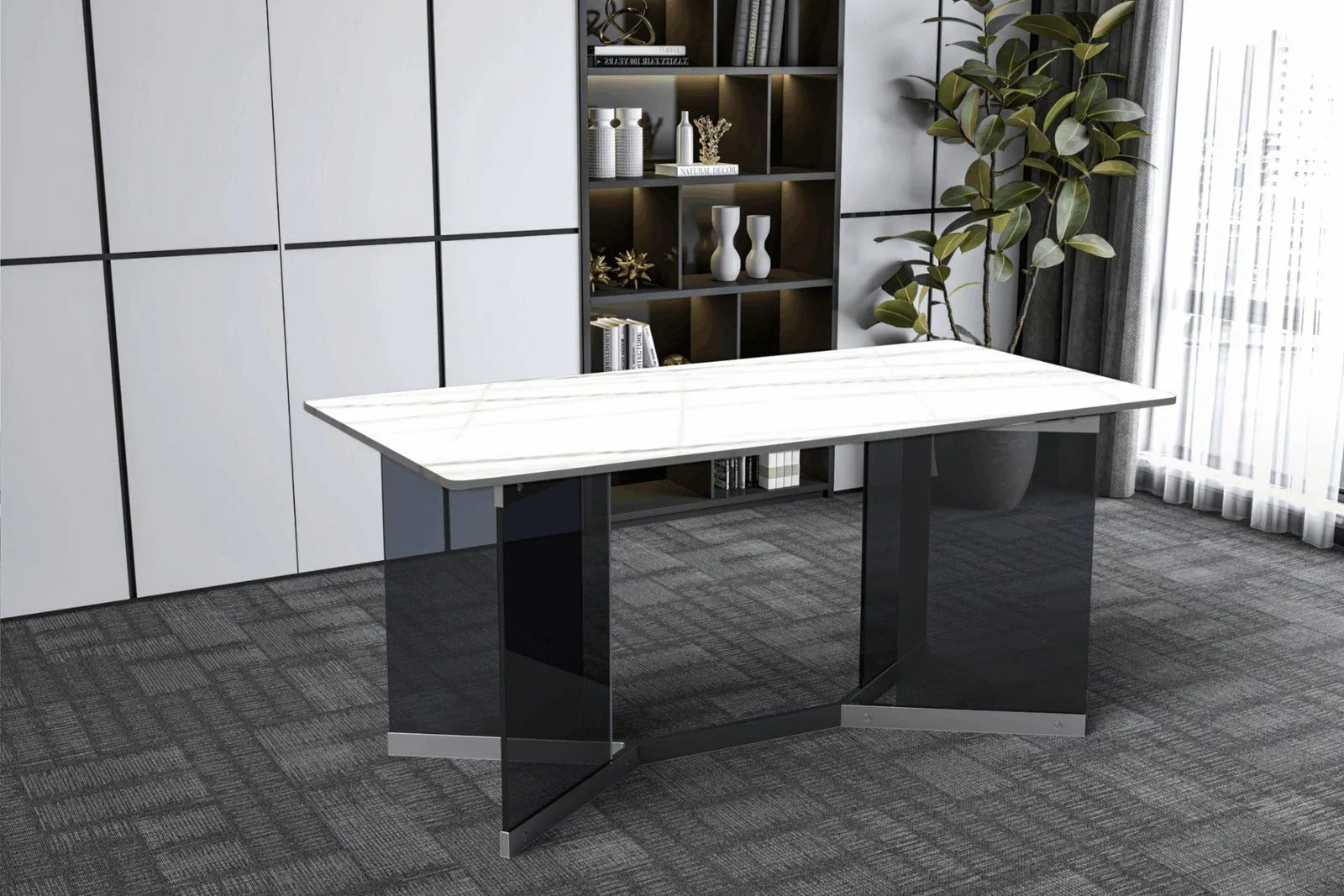 Oryn Modern Rectangular Dining Table with Glass/Sintered Stone Tabletop - Elax Furniture