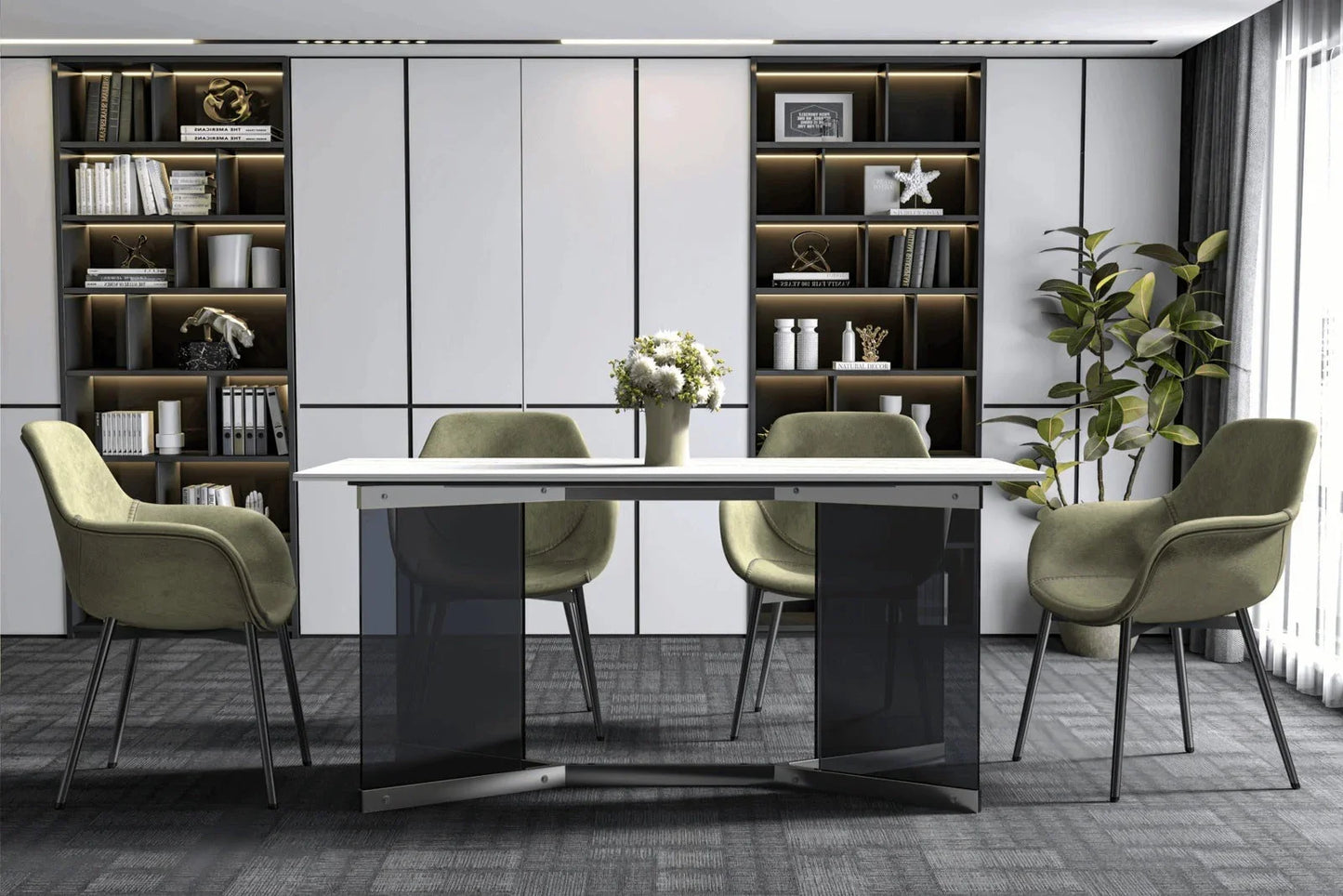 Oryn Modern Rectangular Dining Table with Glass/Sintered Stone Tabletop - Elax Furniture