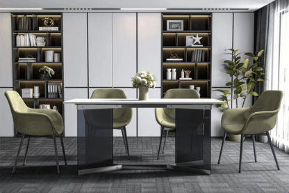 Oryn Modern Rectangular Dining Table with Glass/Sintered Stone Tabletop - Elax Furniture