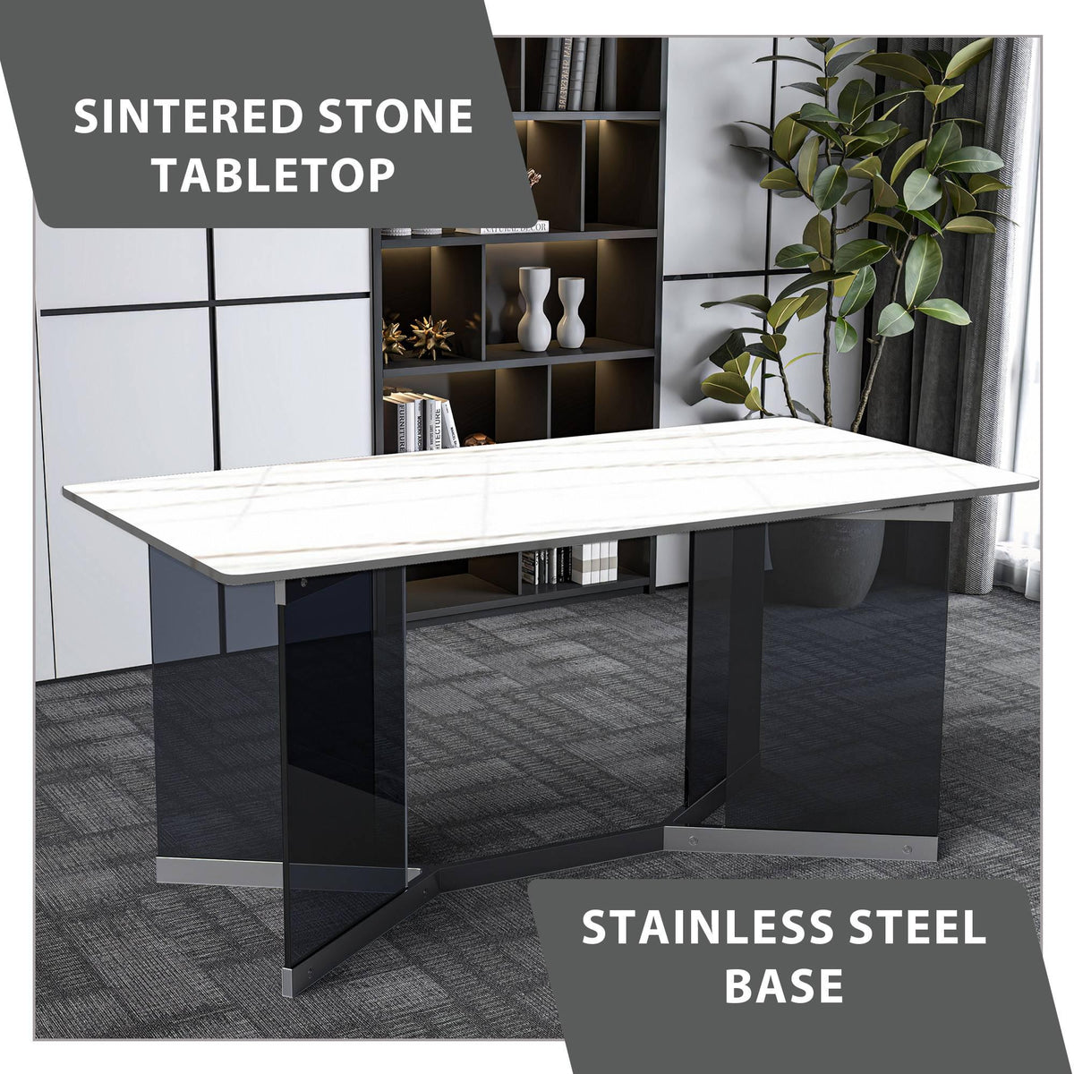Oryn Modern Rectangular Dining Table with Glass/Sintered Stone Tabletop - Elax Furniture
