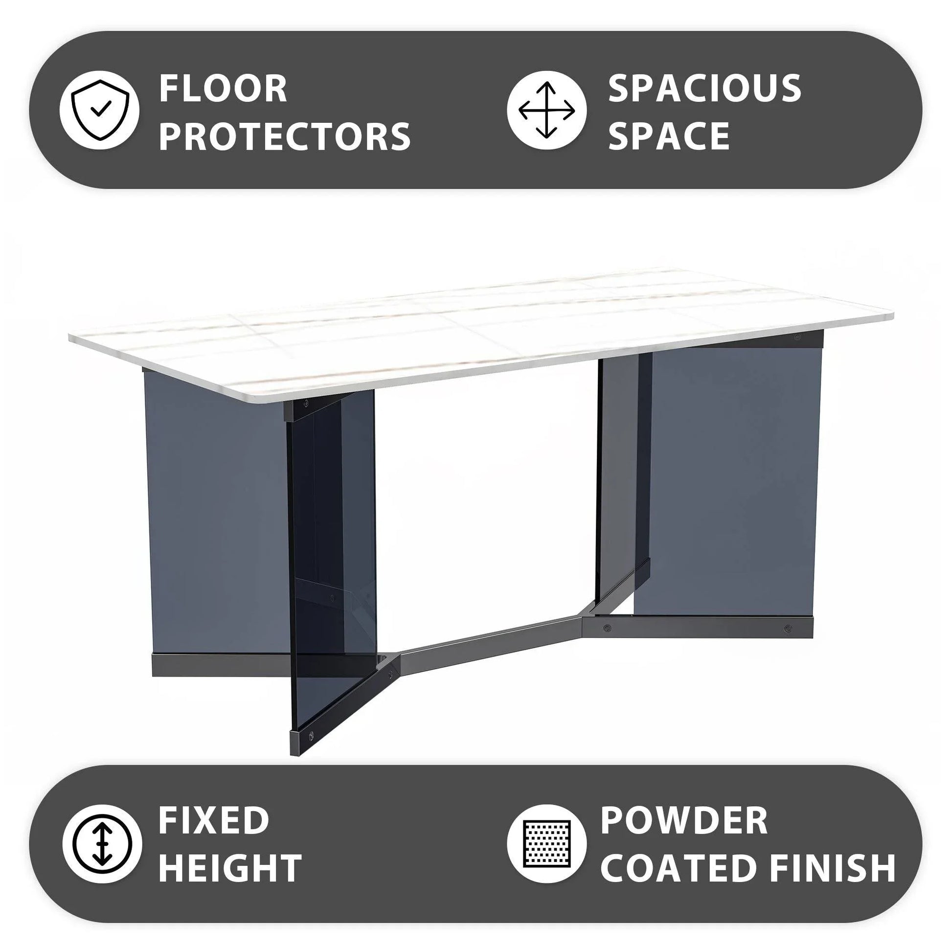 Oryn Modern Rectangular Dining Table with Glass/Sintered Stone Tabletop - Elax Furniture