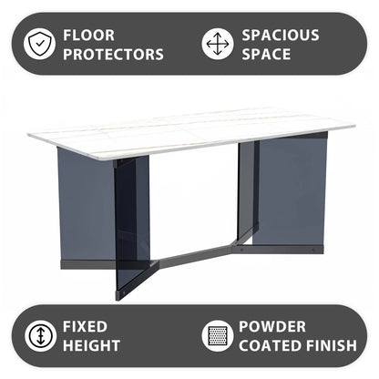 Oryn Modern Rectangular Dining Table with Glass/Sintered Stone Tabletop - Elax Furniture