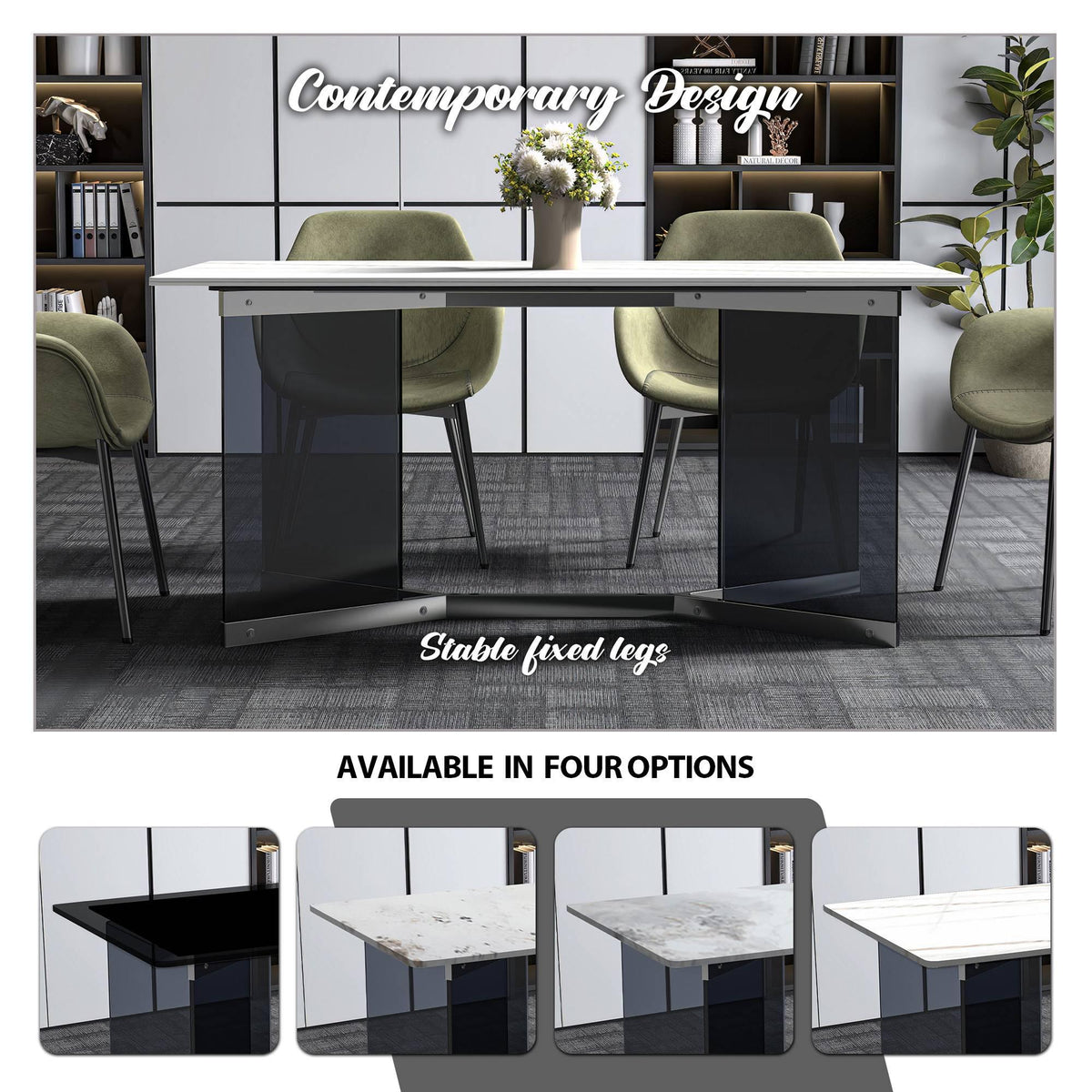 Oryn Modern Rectangular Dining Table with Glass/Sintered Stone Tabletop - Elax Furniture