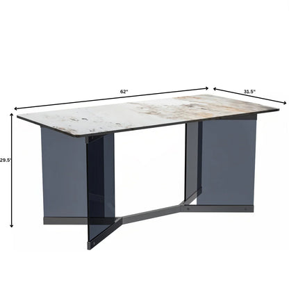 Oryn Modern Rectangular Dining Table with Glass/Sintered Stone Tabletop - Elax Furniture