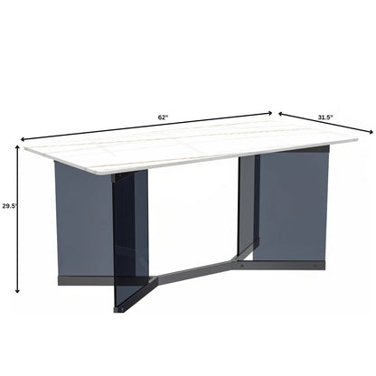 Oryn Modern Rectangular Dining Table with Glass/Sintered Stone Tabletop - Elax Furniture