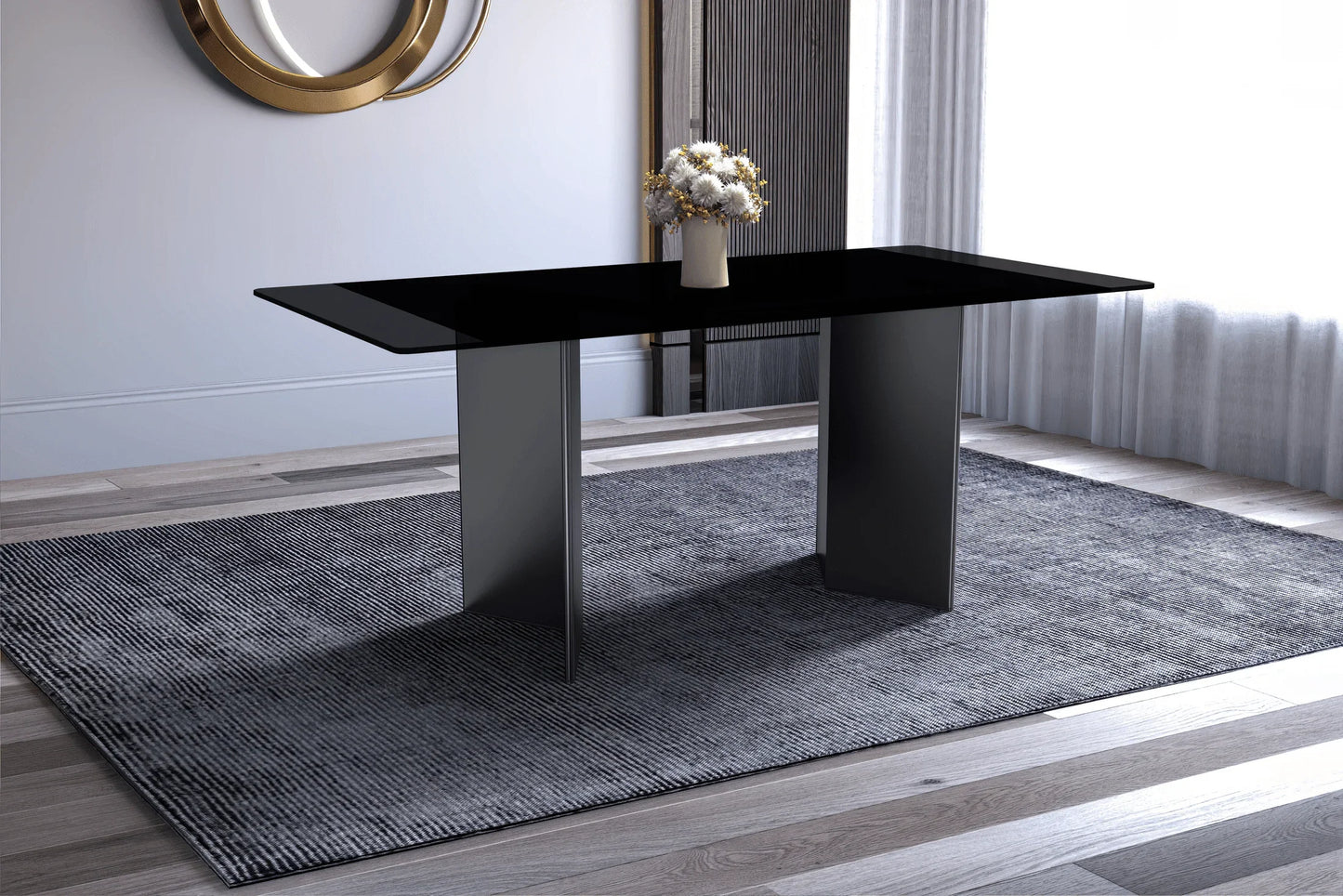 Olyra Dining Table with a Rectangular Glass/Sintered Stone Tabletop and Stainless Steel Base - Elax Furniture